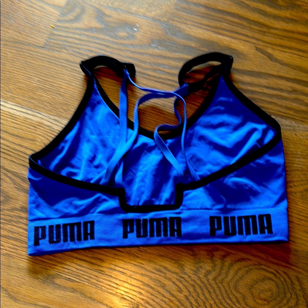 Puma Blue and Black Sports Bra Moisture-Wicking Racerback